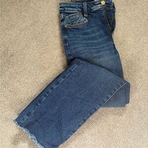 Zara Dark Blue Straight Leg Jeans Fringe Bottom Size 2